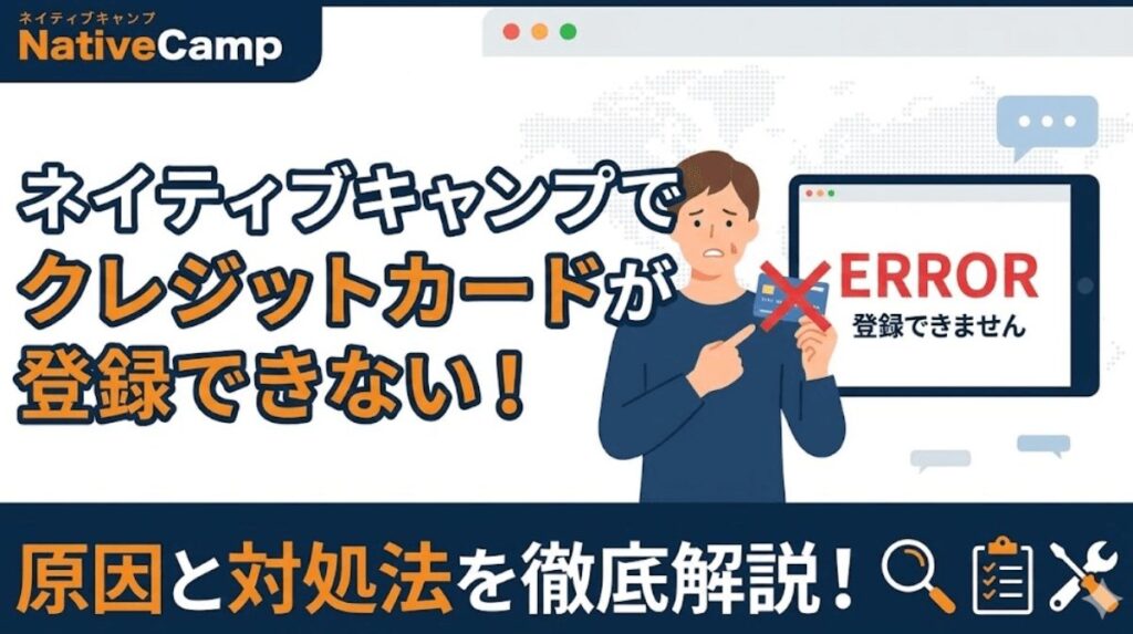 ネイティブキャンプでクレジットカードが登録できない原因と対処法を紹介